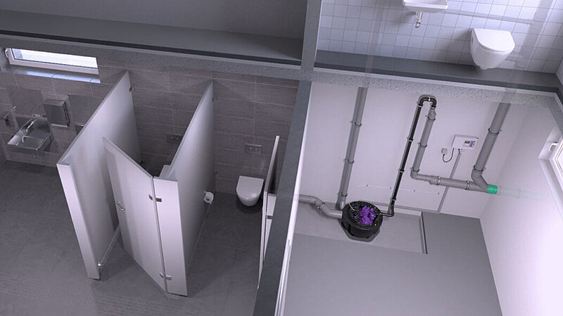 Esempio di installazione di una stazione di pompaggio in un bagno pubblico Esempio di installazione di una stazione di pompaggio in un bagno pubblico